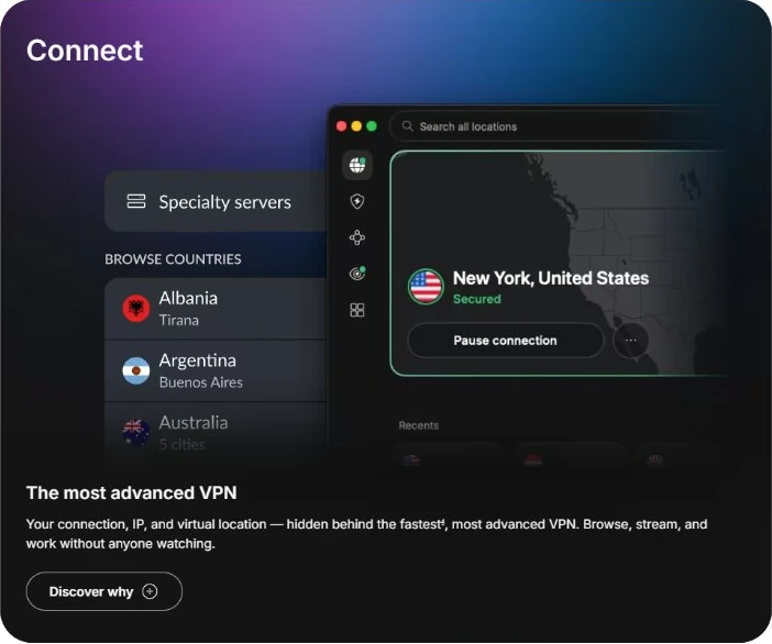 NordVPN desktop app interface showing the server map