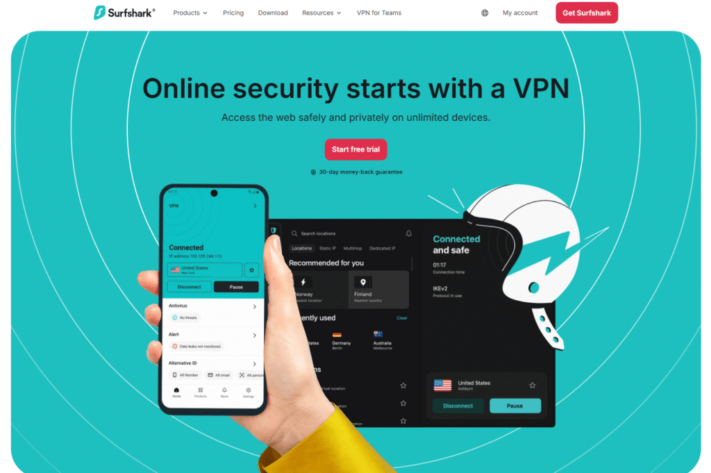 Surfshark homepage showing its unlimited devices offer
