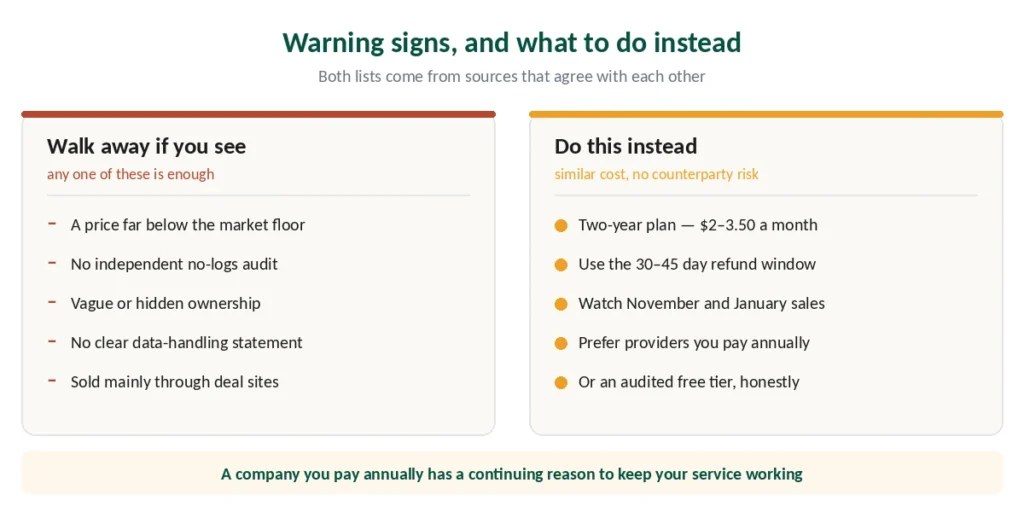 Warning signs of a lifetime VPN scam and safer alternatives at similar cost