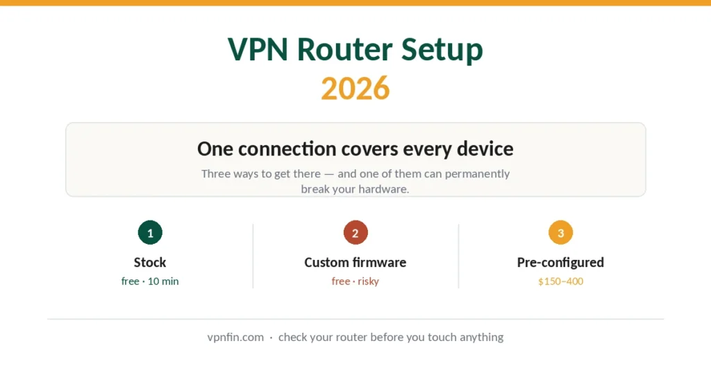 VPN router setup 2026 — three paths compared, one of them risky