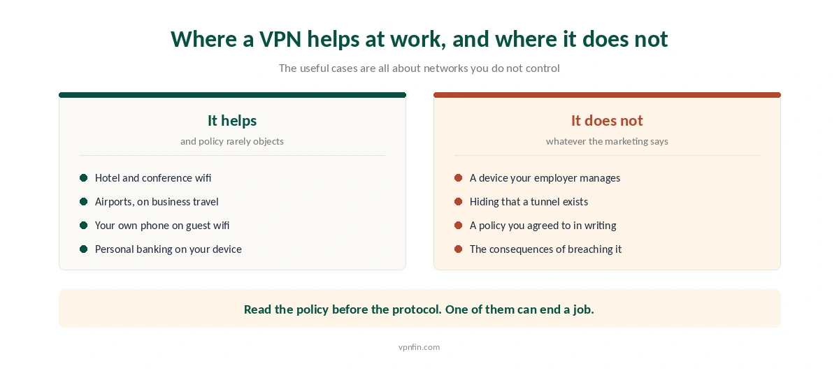 Where a VPN genuinely helps at work and where it changes nothing