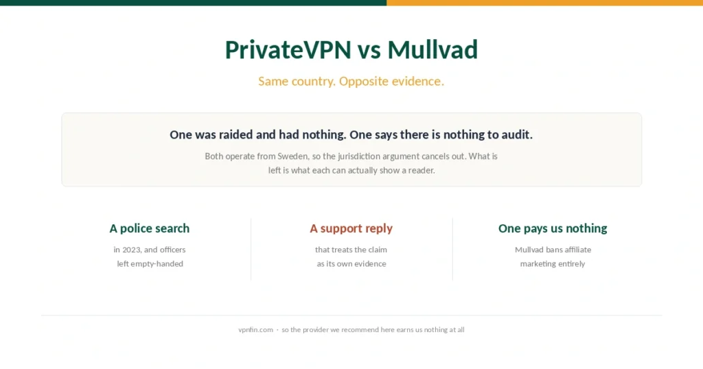 Cover comparing PrivateVPN and Mullvad, two Swedish providers with opposite evidence records