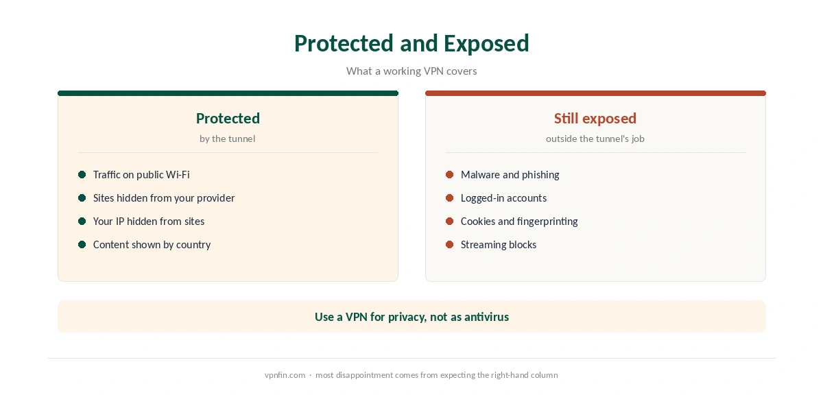 What a VPN protects compared with what it leaves exposed