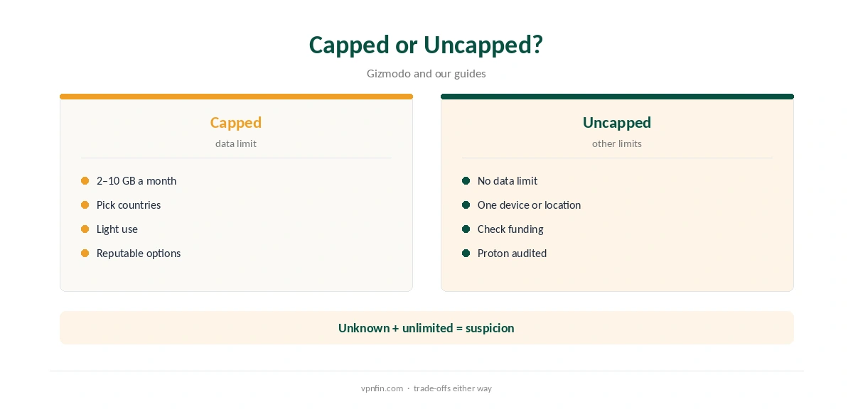 Free VPN data limits: capped compared with uncapped plans