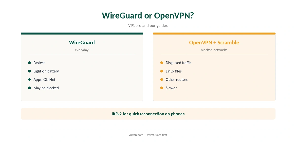 IPVanish WireGuard compared with OpenVPN and IKEv2