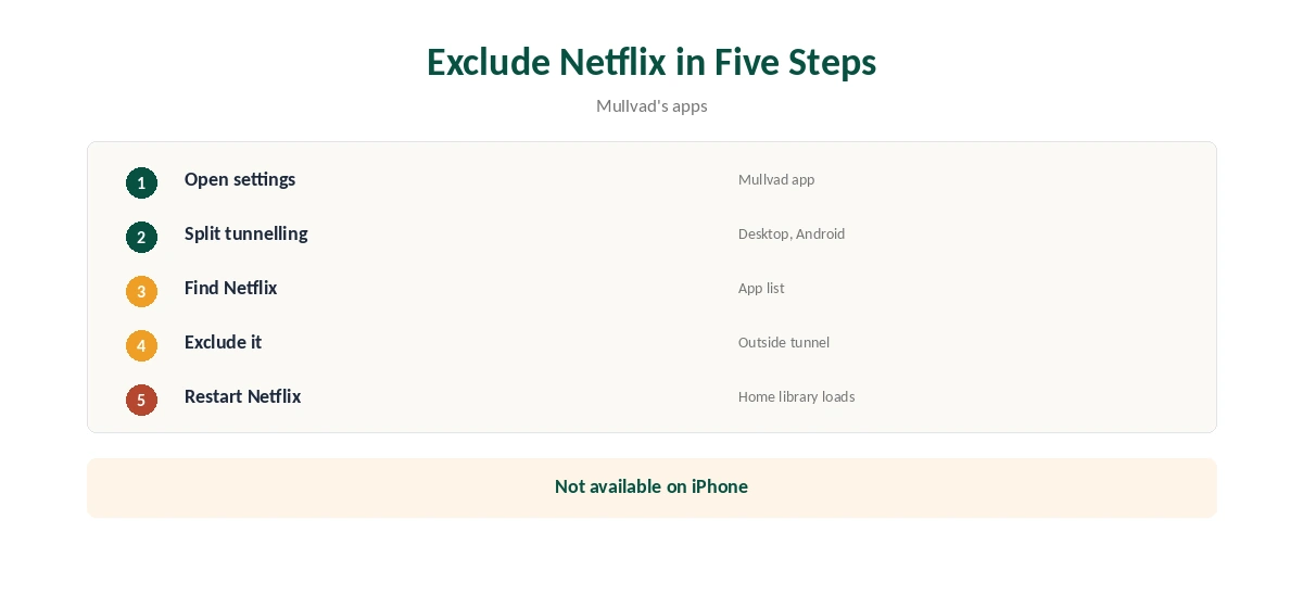 Mullvad and Netflix: excluding the app with split tunnelling in five steps