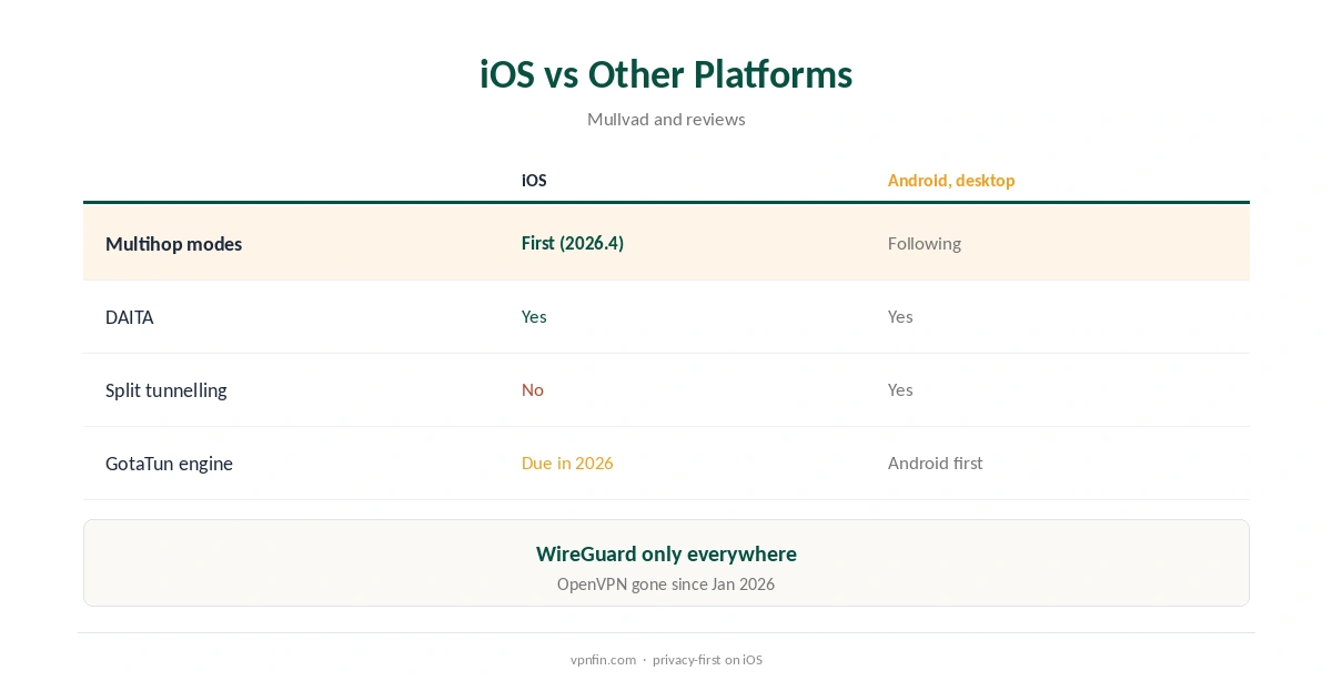 Mullvad iPhone: features compared with Android and desktop