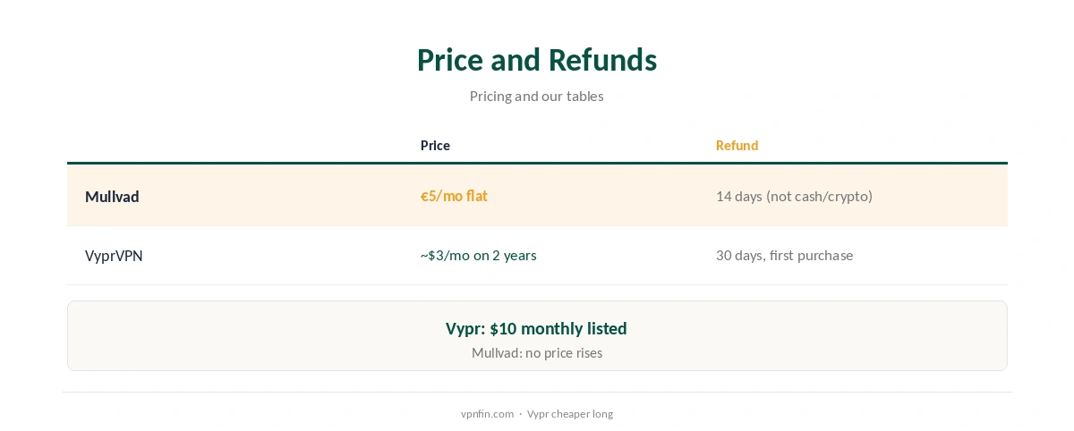 Mullvad vs VyprVPN: price and refunds compared