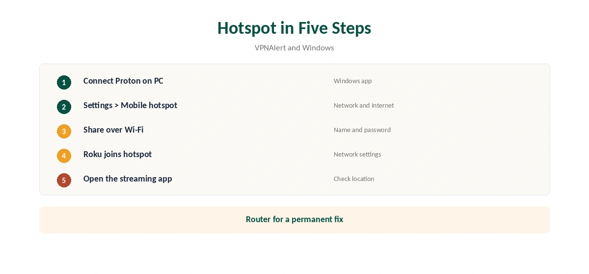 Proton VPN Roku setup in five steps through a Windows hotspot