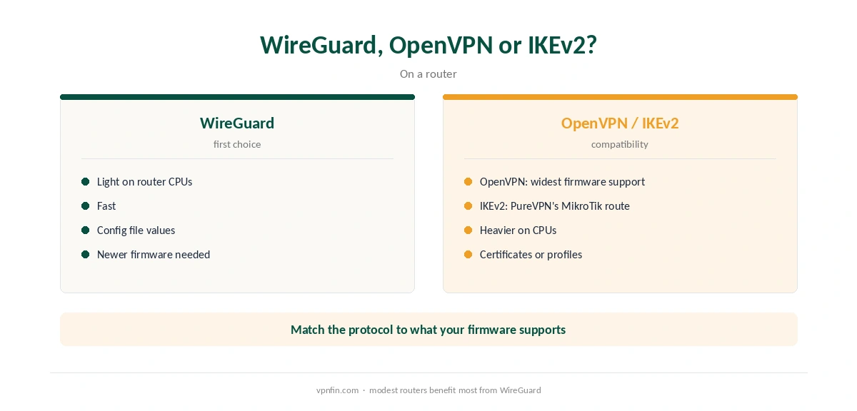 PureVPN router protocols: WireGuard, OpenVPN and IKEv2 compared