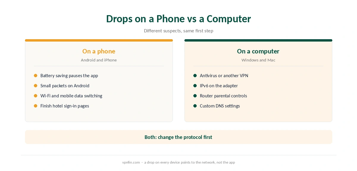 Surfshark drops on a phone compared with drops on a computer