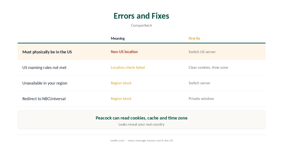 Peacock Surfshark errors and first fixes