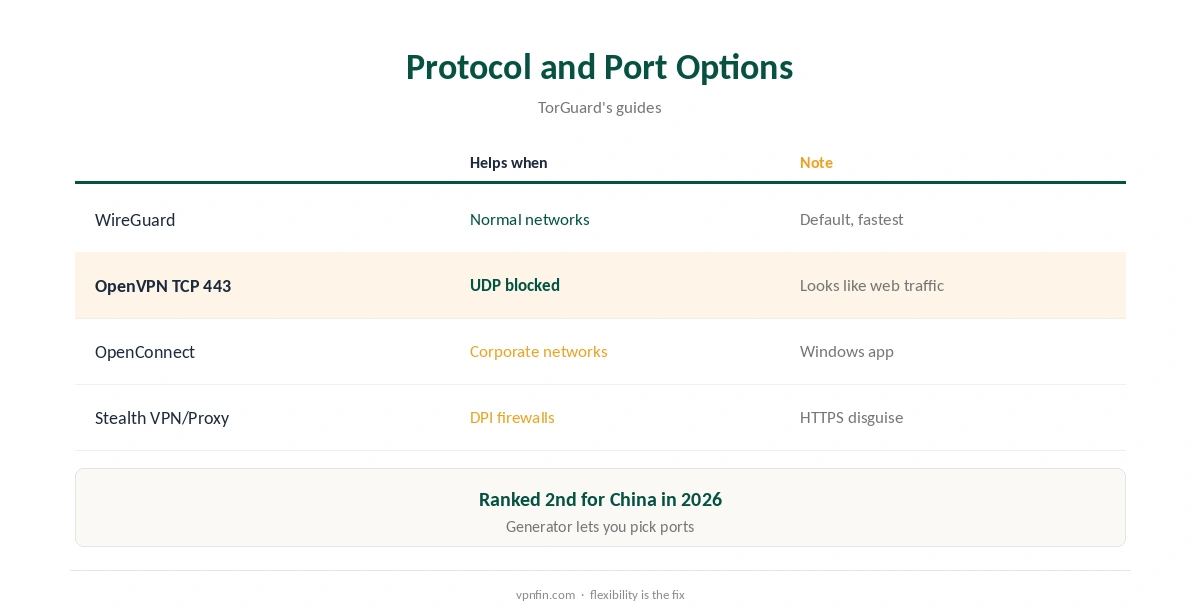 TorGuard not working: protocol and port options compared