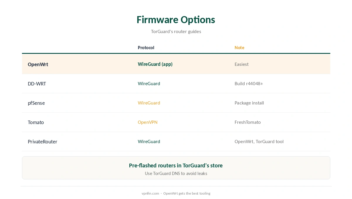 OpenWrt TorGuard: router firmware options compared