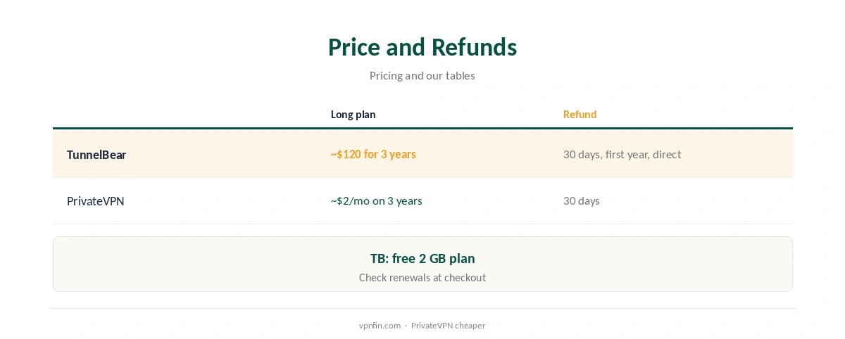 TunnelBear vs PrivateVPN: price and refunds compared
