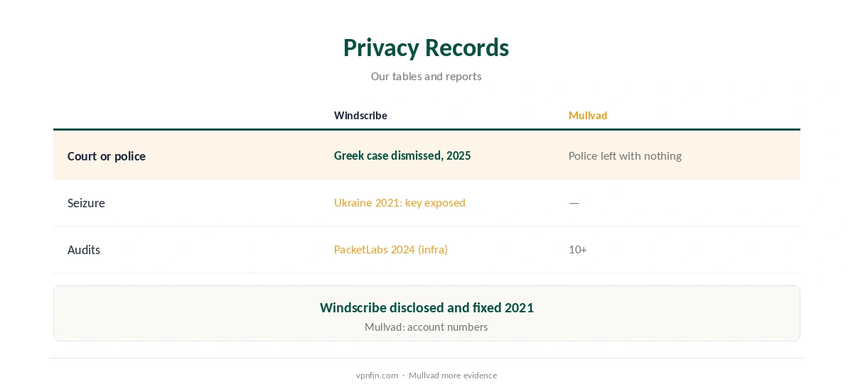 Windscribe vs Mullvad: privacy records compared